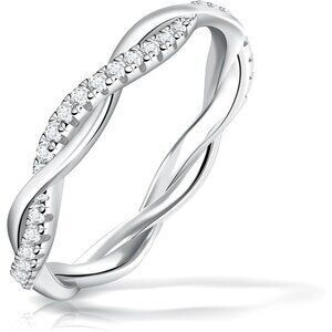 🆕 Women Silver Moissanite Eternity Ring Twisted Rope Wedding Band Sterling Gift